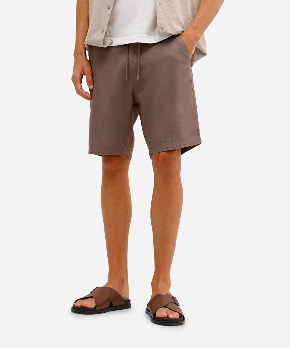 bermuda masculina de sarja cós elástico com bolso bege