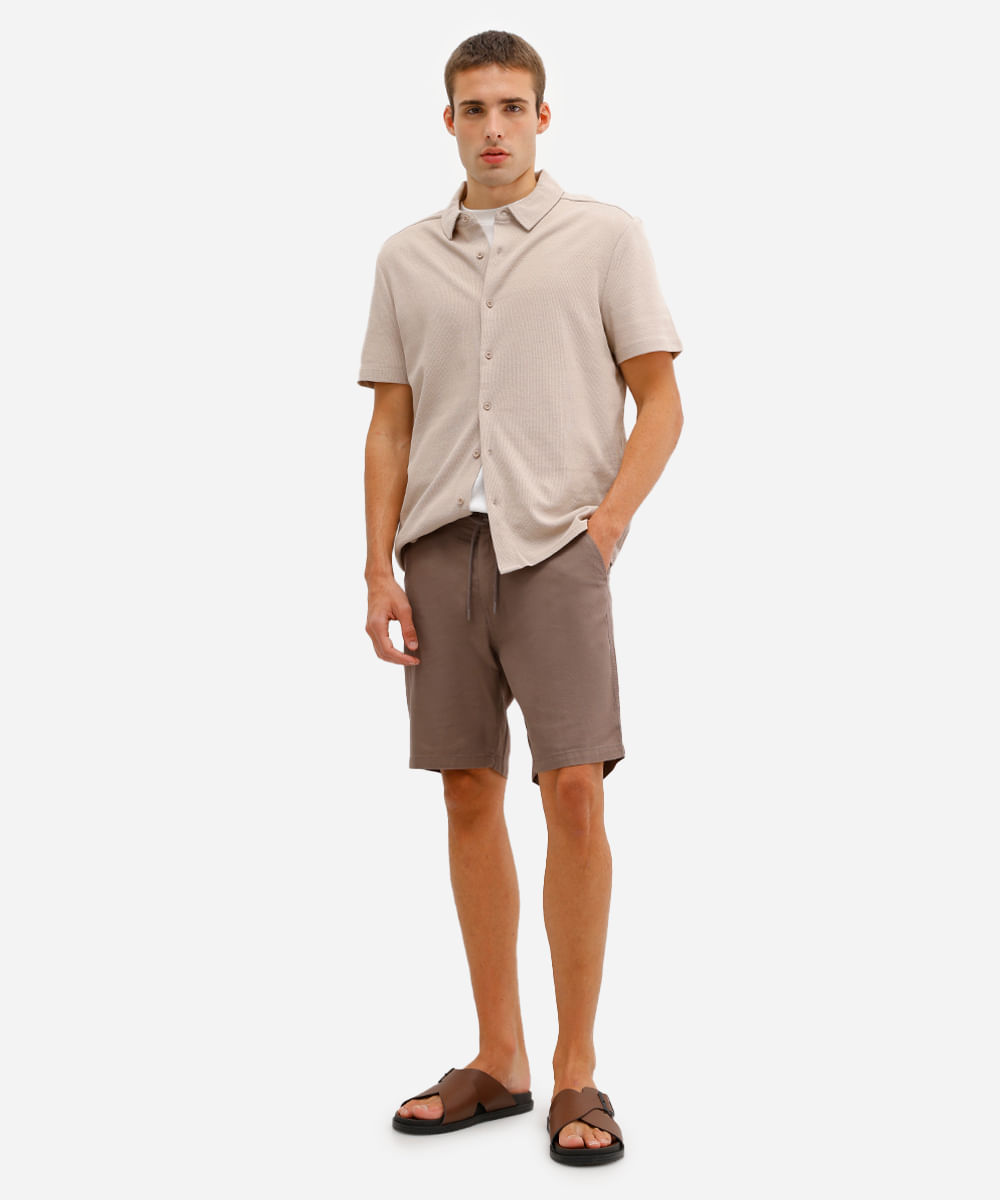 bermuda masculina de sarja cós elástico com bolso bege