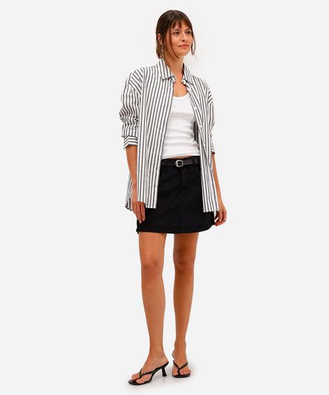 short saia feminino de sarja com cinto preto