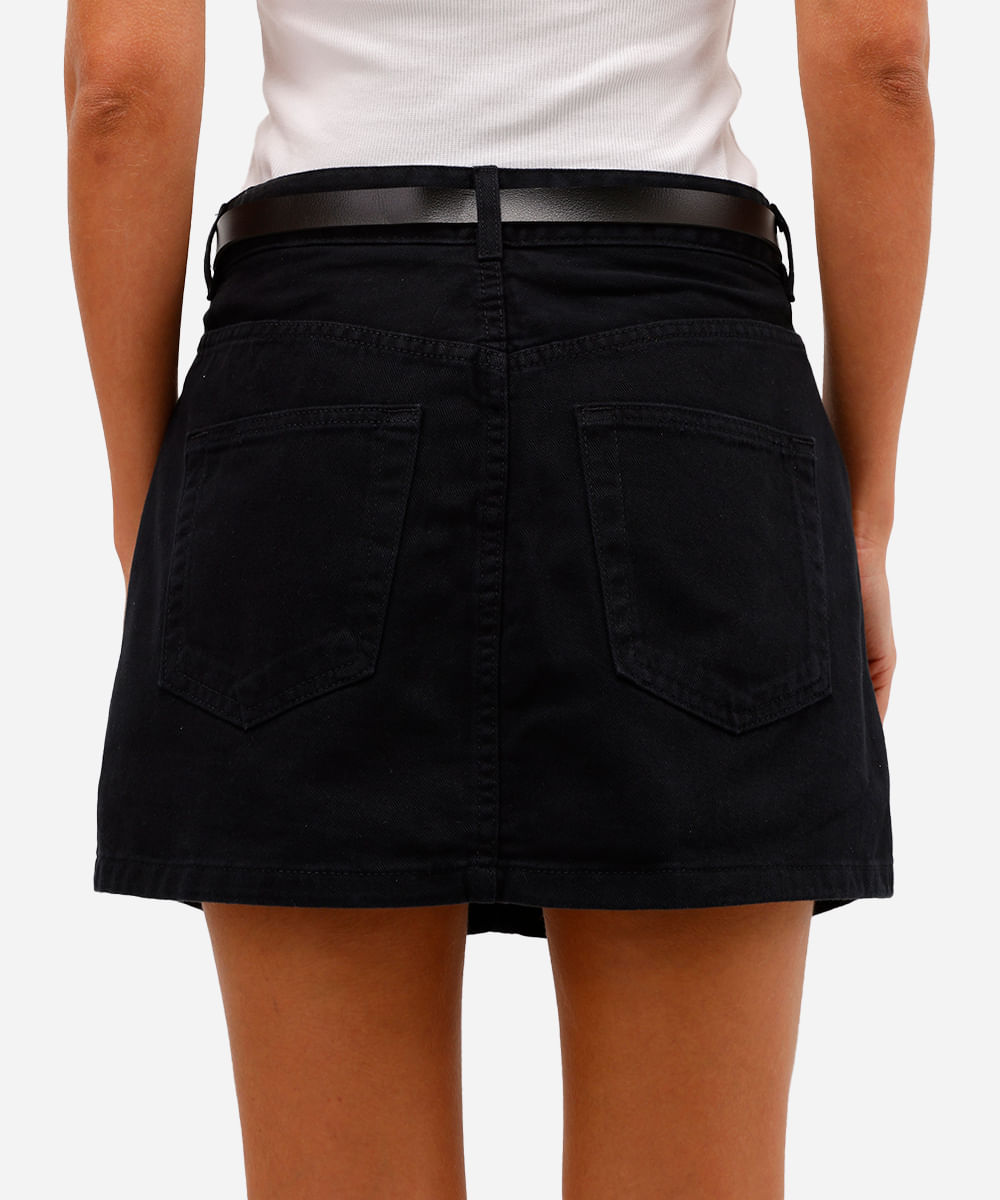short saia feminino de sarja com cinto preto