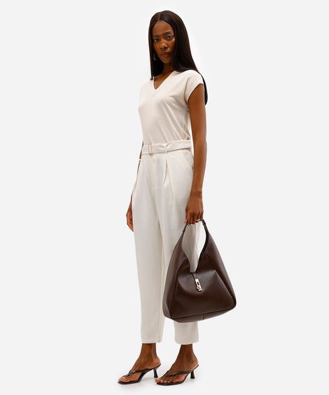 calça feminina de alfaiataria com cinto off white