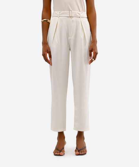 calça feminina de alfaiataria com cinto off white