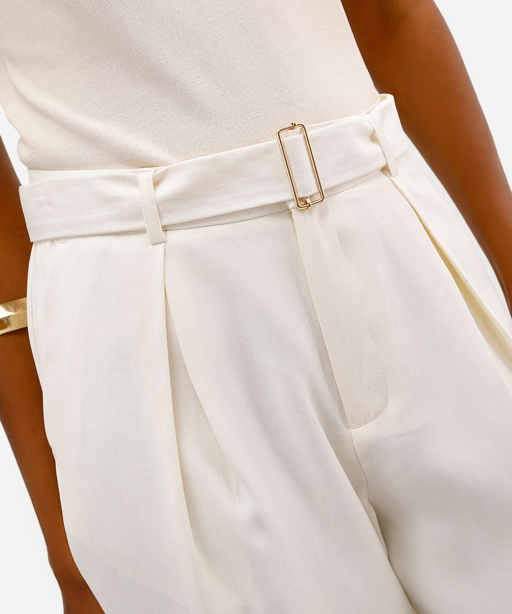 calça feminina de alfaiataria com cinto off white