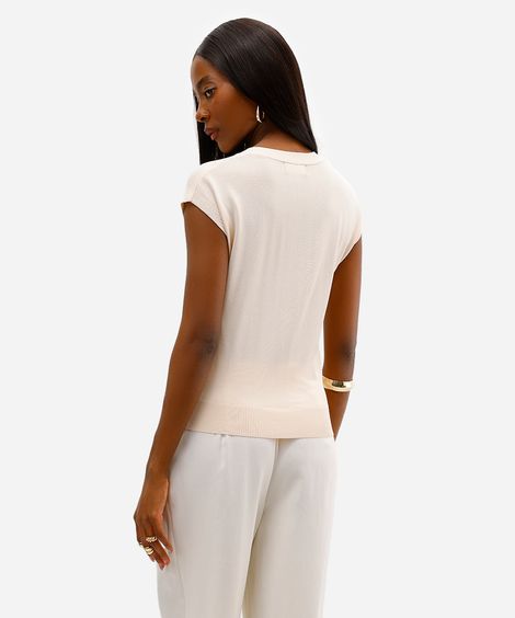 blusa feminina de tricot decote v bege