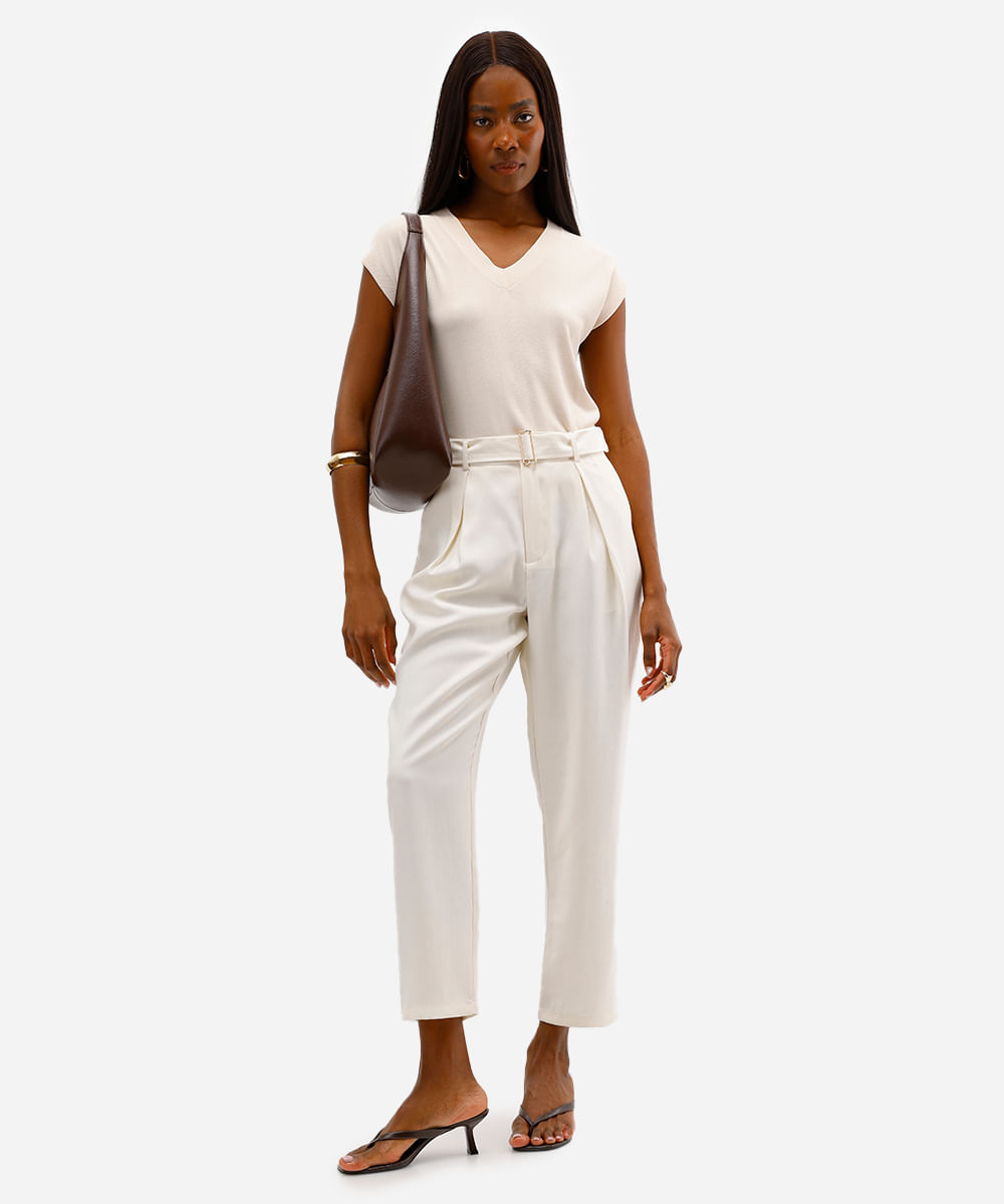 blusa feminina de tricot decote v bege