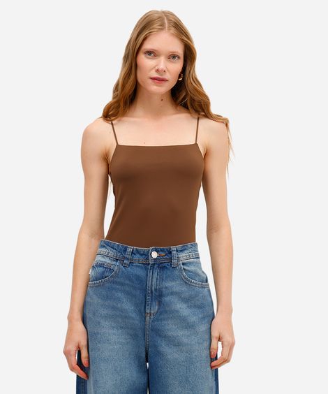 blusa feminina de poliamida alça fina marrom