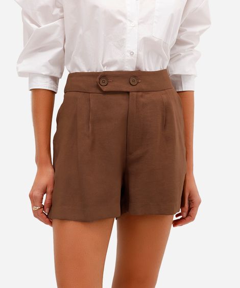short feminino de alfaiataria em viscose marrom