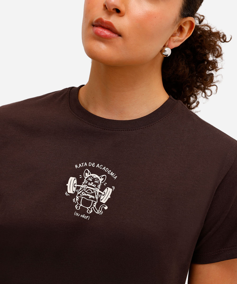 camiseta feminina de algodão rata de academia marrom