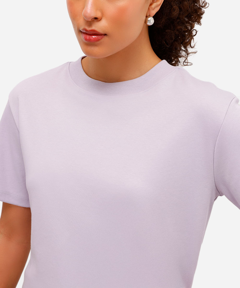 camiseta oversized feminina de algodão peruano interlock lilás