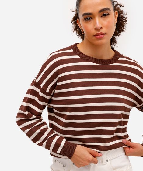 suéter feminino de tricot listrado marrom