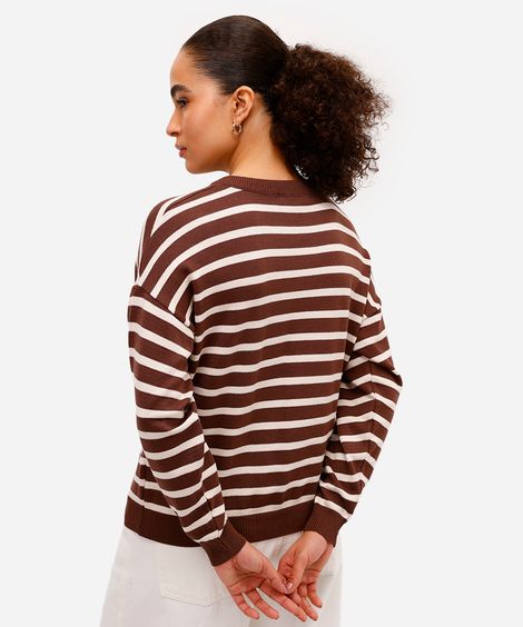 suéter feminino de tricot listrado marrom