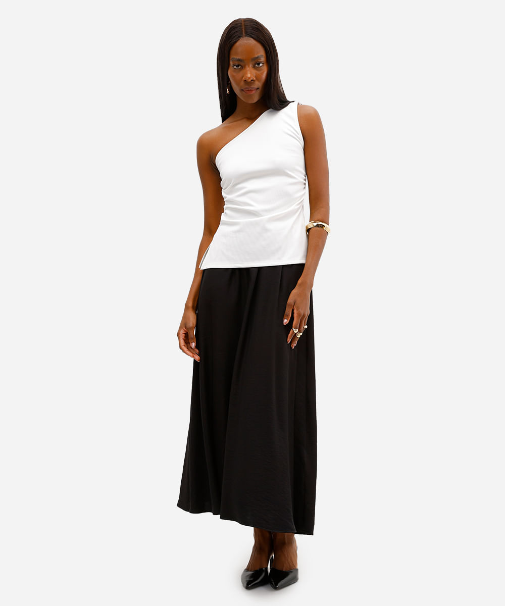 blusa ombro único feminina franzida com fendas off white