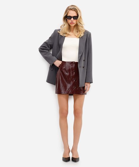 minissaia feminina de poliuretano com botões vinho