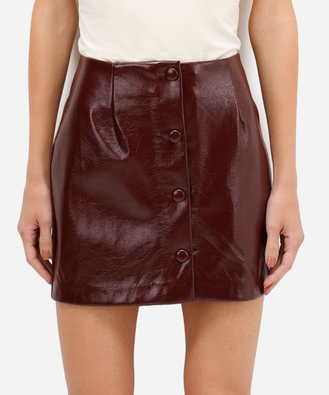 minissaia feminina de poliuretano com botões vinho
