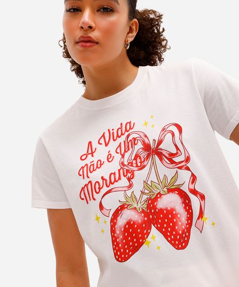 camiseta feminina de algodão estampada off white