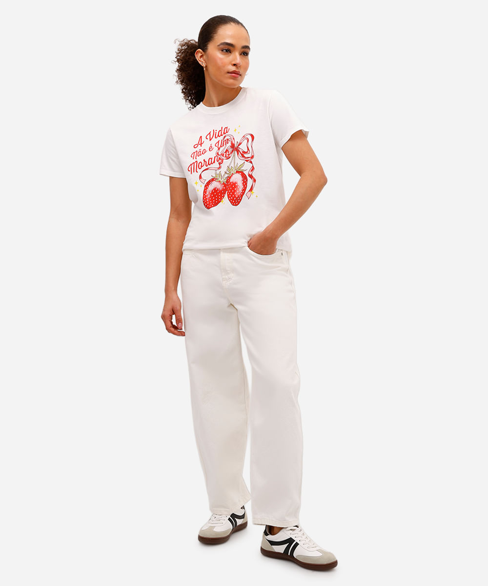 camiseta feminina de algodão estampada off white
