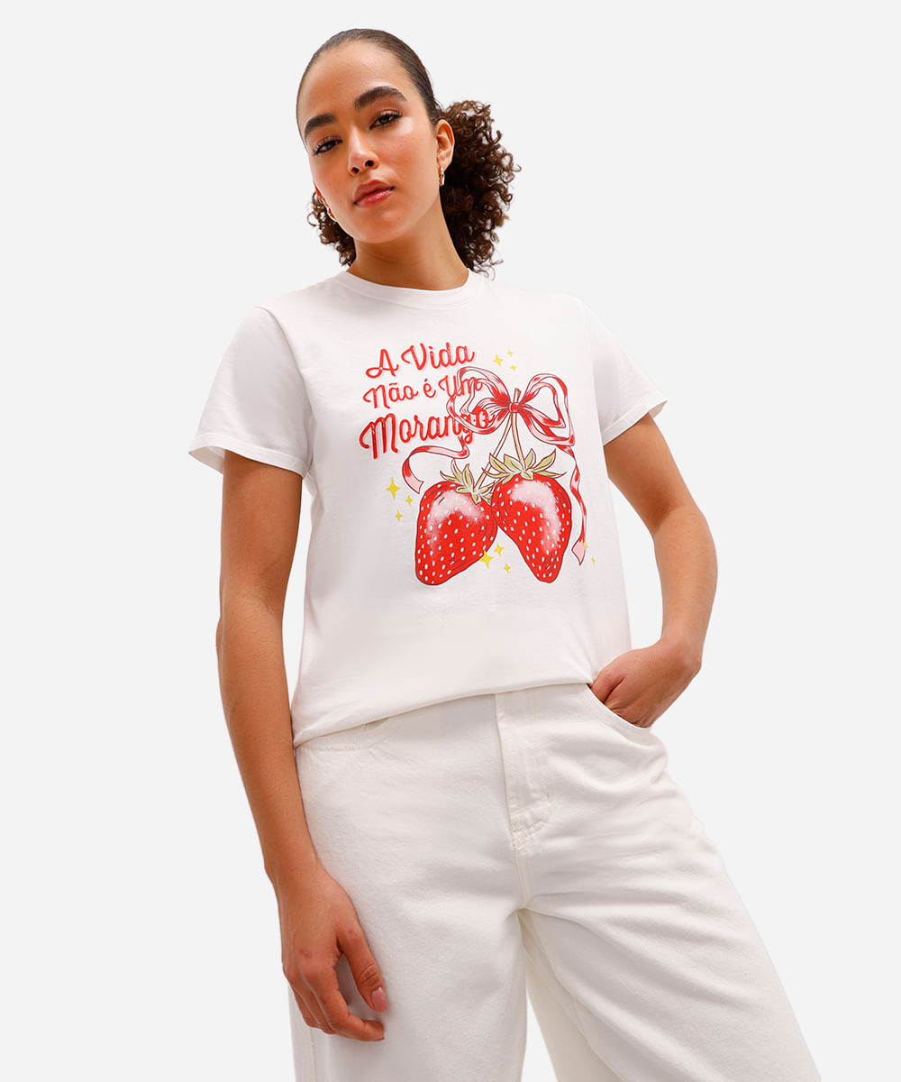 camiseta feminina de algodão estampada off white