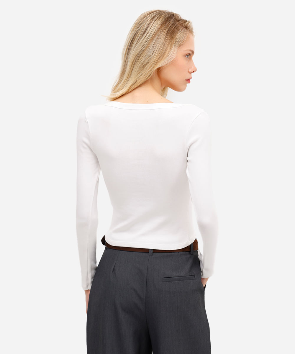 blusa básica feminina de algodão manga longa off white