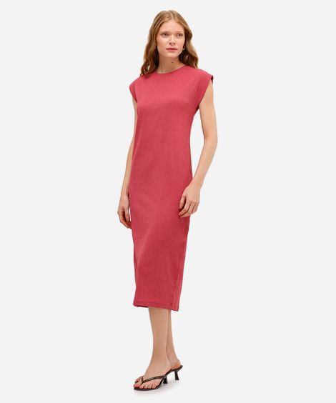 vestido midi feminino muscle tee texturizado rosa
