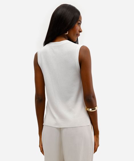 colete feminino de tricot com fendas off white