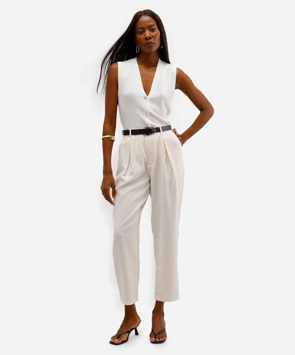 colete feminino de tricot com fendas off white