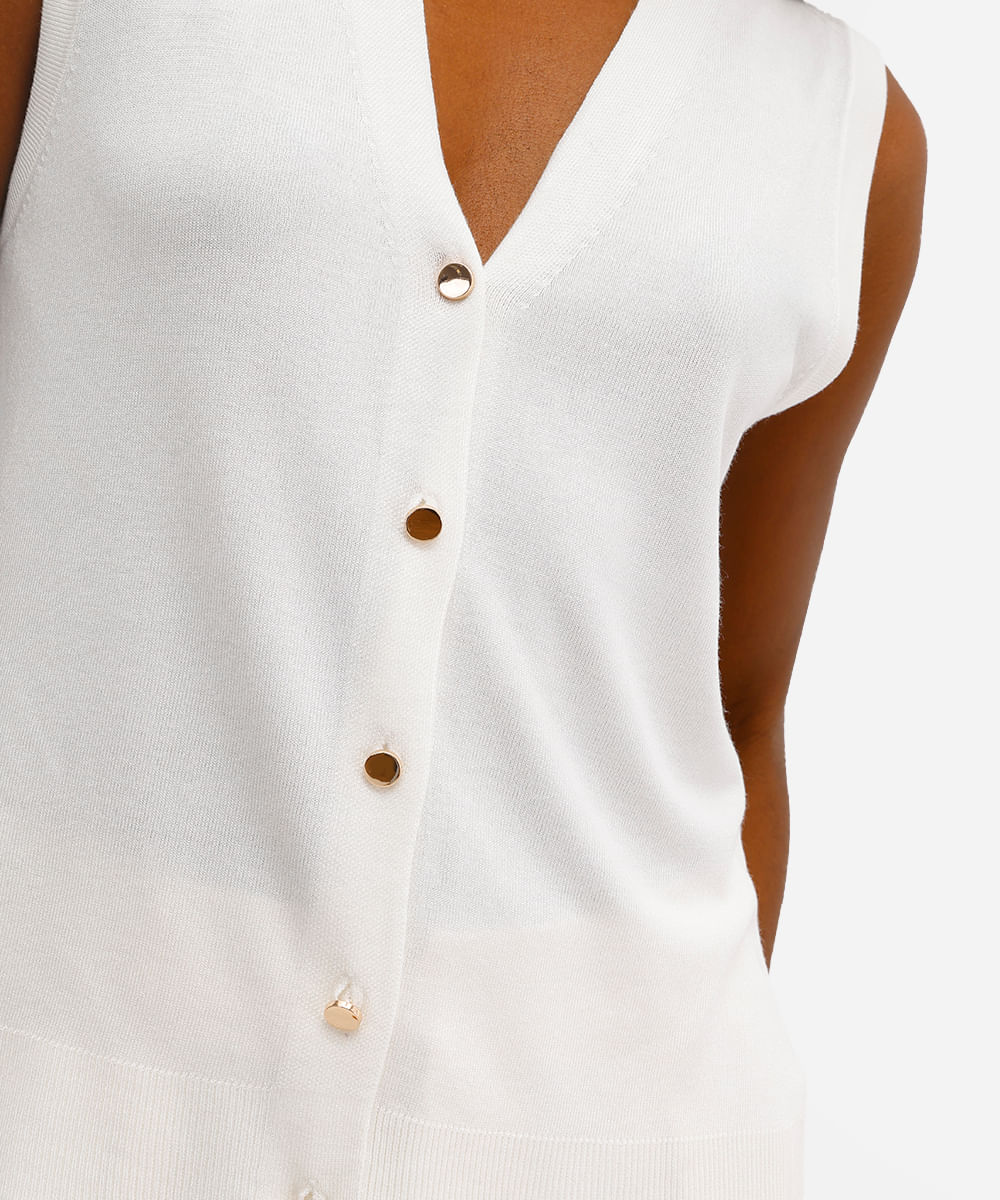 colete feminino de tricot com fendas off white