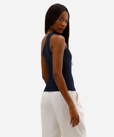 blusa ombro único feminina canelada azul