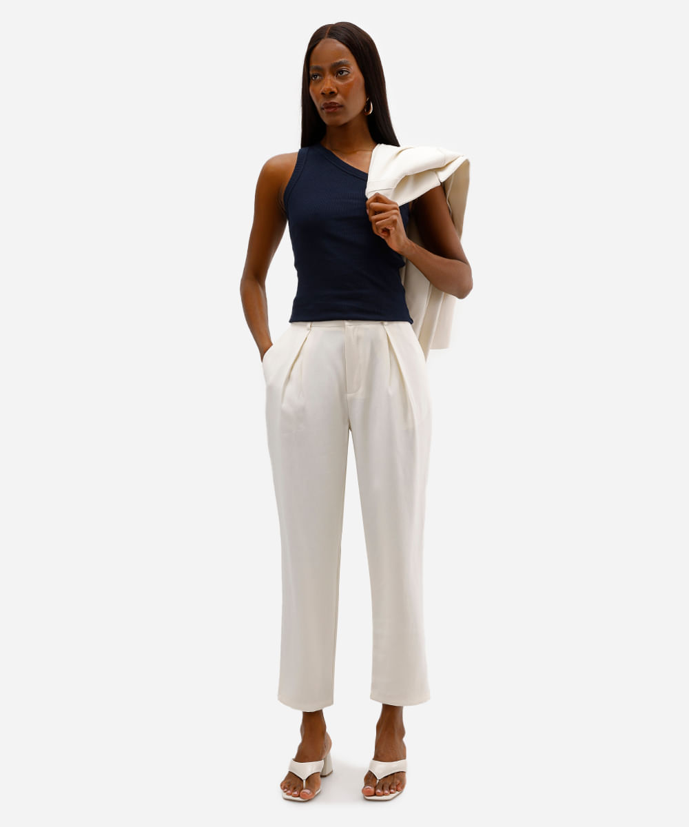 blusa ombro único feminina canelada azul