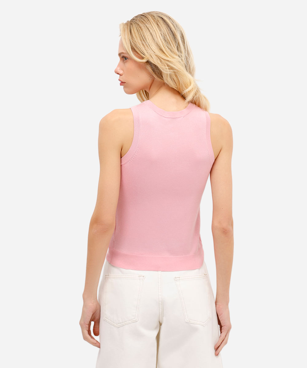 regata feminina de tricot com botões rosa