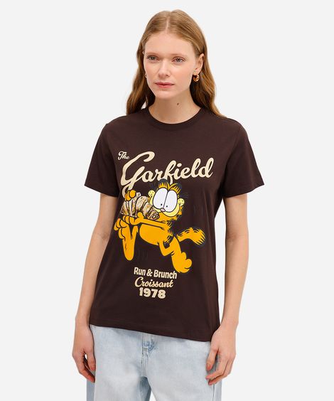 camiseta feminina de algodão garfield marrom