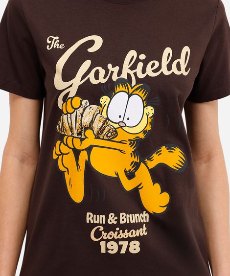 camiseta feminina de algodão garfield marrom