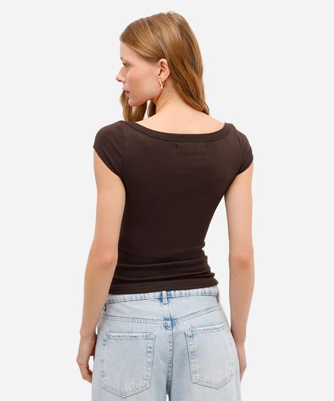 blusa feminina de algodão decote canoa marrom