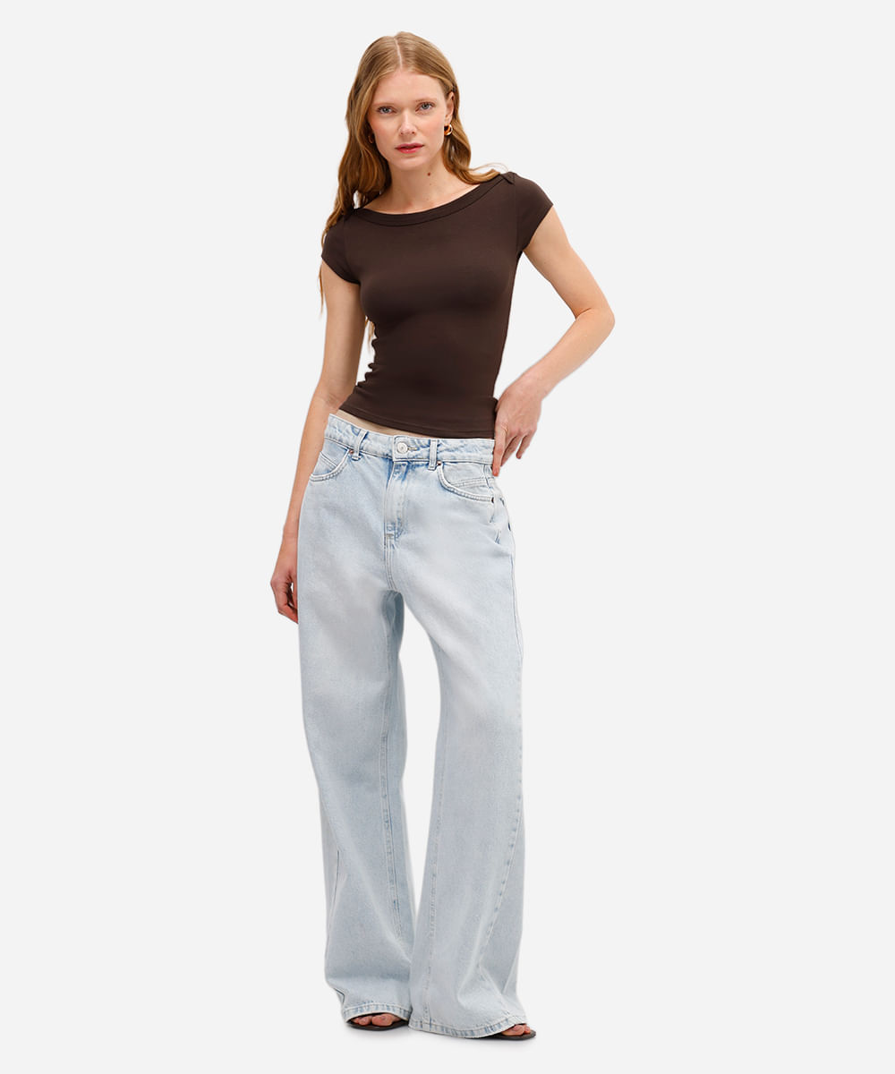blusa feminina de algodão decote canoa marrom
