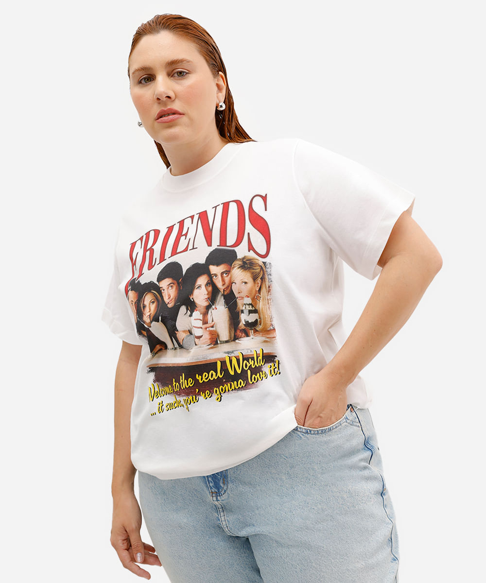 camiseta feminina de algodão friends plus size off white