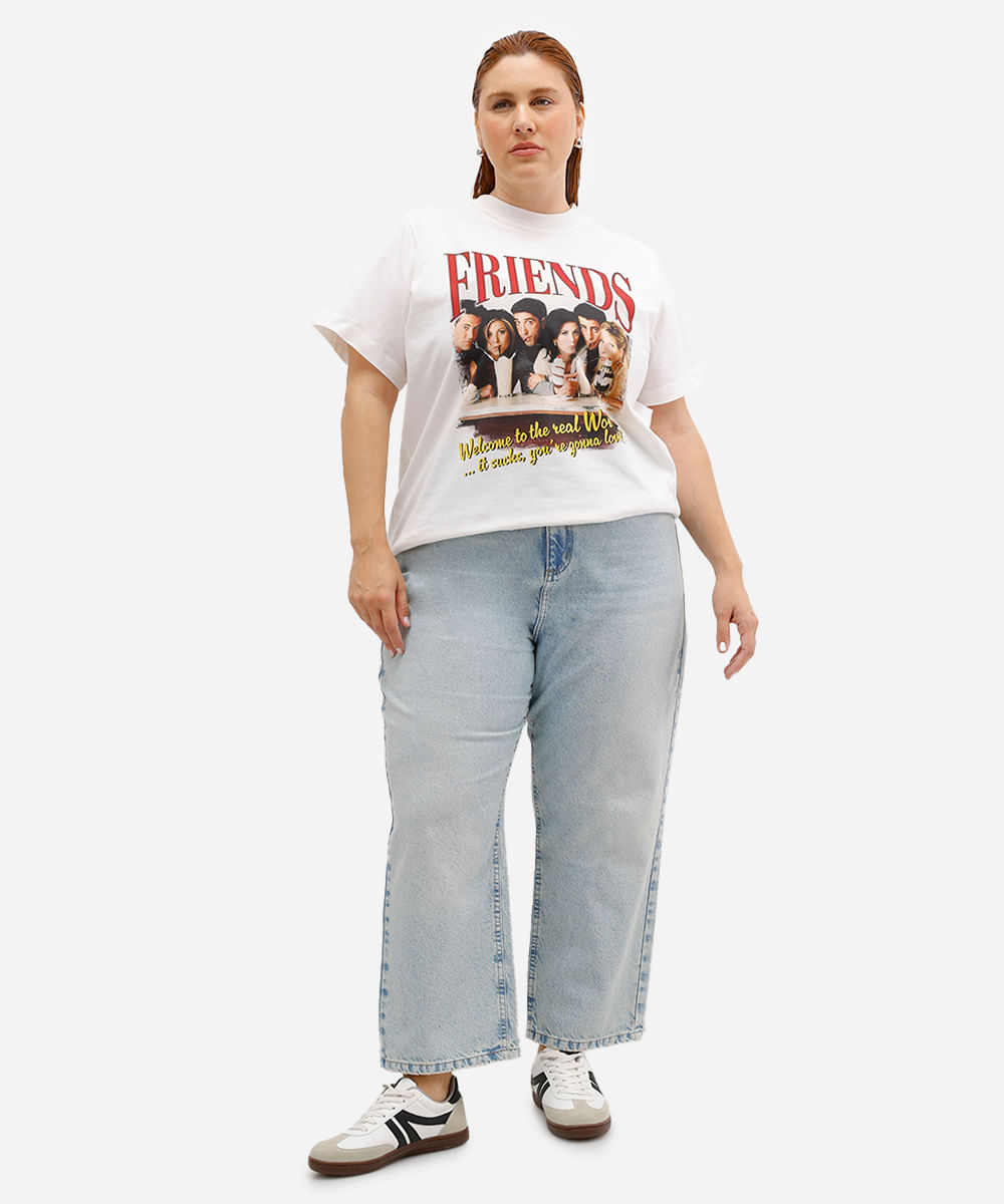 camiseta feminina de algodão friends plus size off white