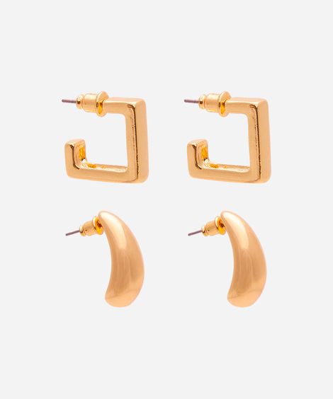 kit de 2 brincos geométricos dourado