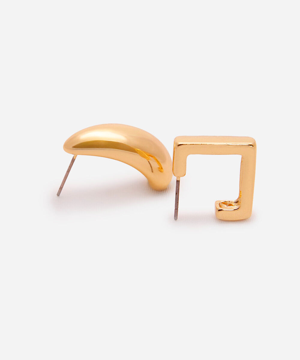 kit de 2 brincos geométricos dourado