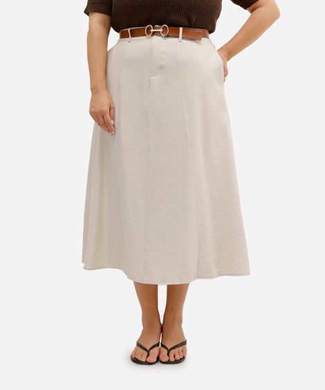 saia midi feminina de viscose com cinto plus size bege