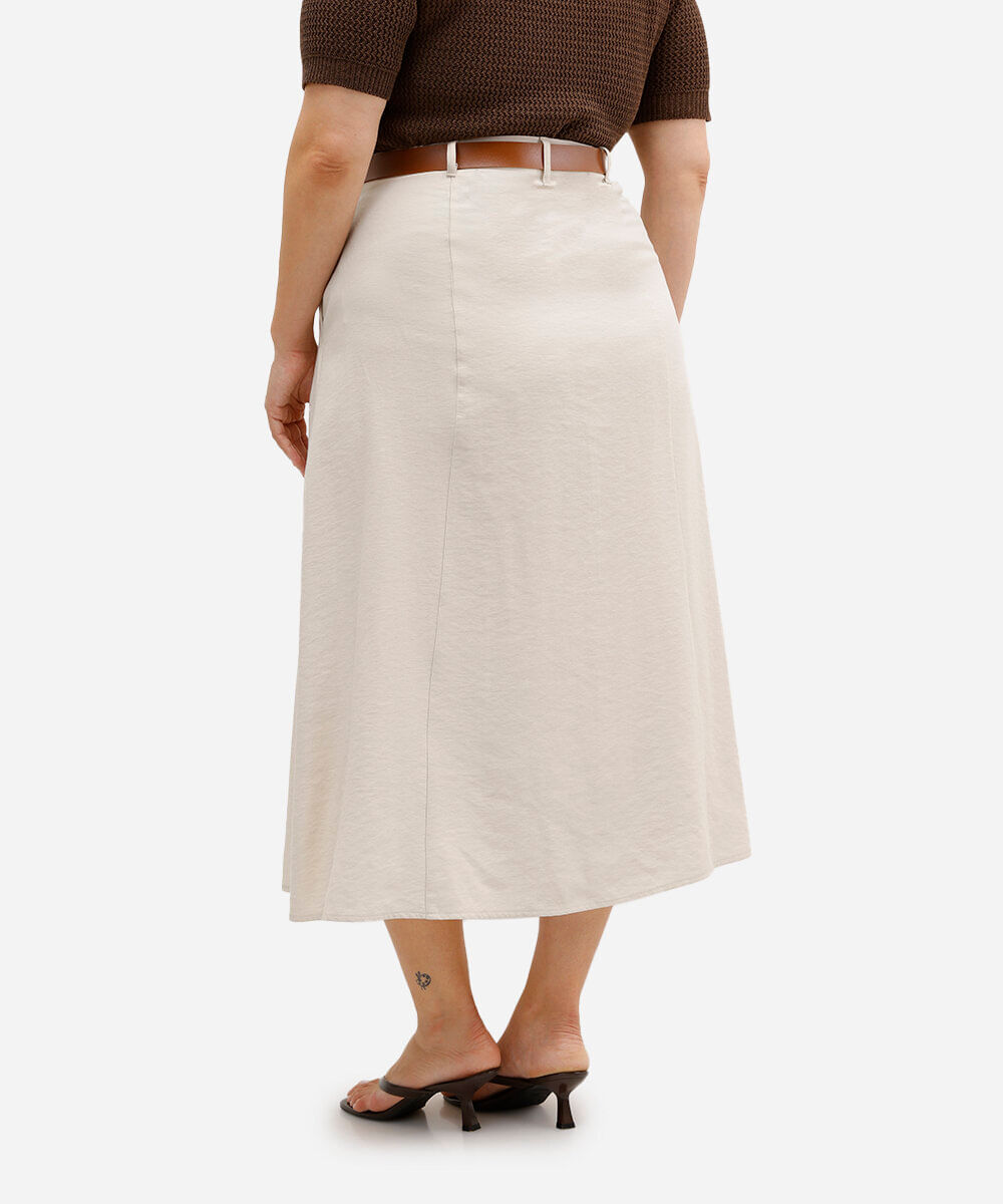 saia midi feminina de viscose com cinto plus size bege