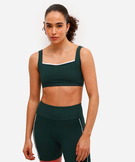top feminino esportivo decote quadrado verde