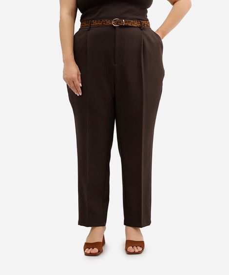 calça feminina de alfaiataria com cinto plus size marrom