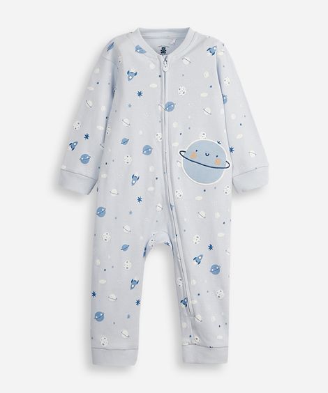macacão longo de algodão infantil galáxia azul