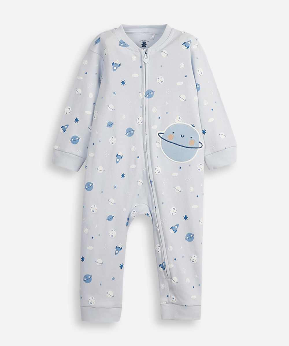 macacão longo de algodão infantil galáxia azul