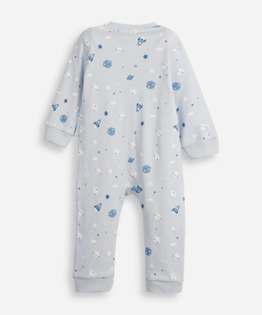 macacão longo de algodão infantil galáxia azul