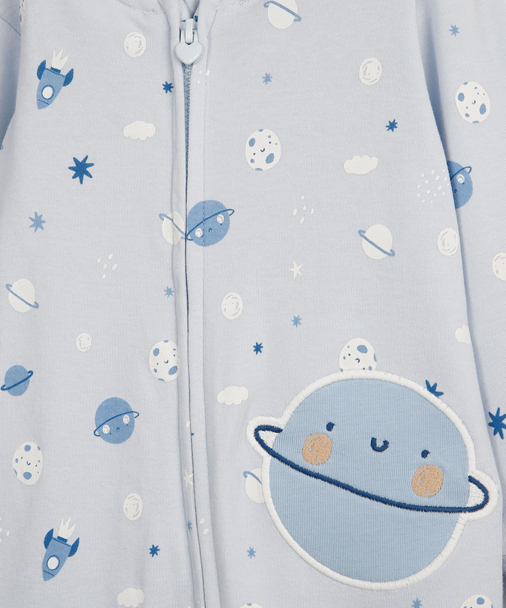 macacão longo de algodão infantil galáxia azul