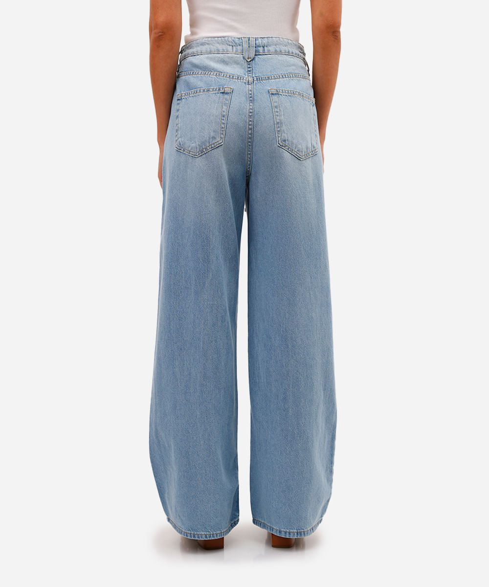 calça wide leg feminina jeans com cordão azul