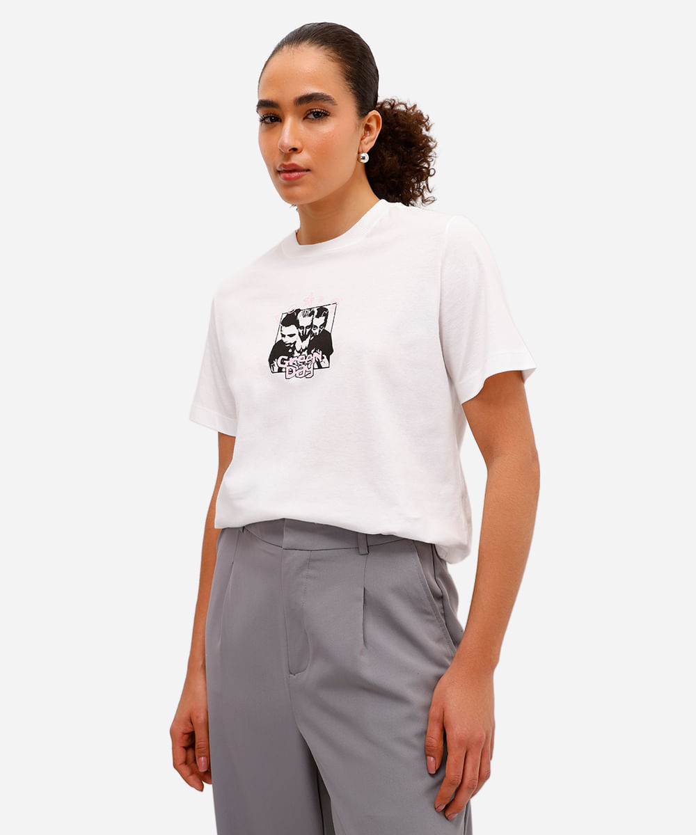camiseta feminina de algodão green day off white