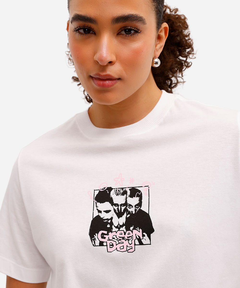 camiseta feminina de algodão green day off white