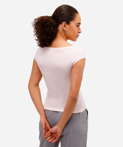 blusa feminina de algodão decote canoa rosa