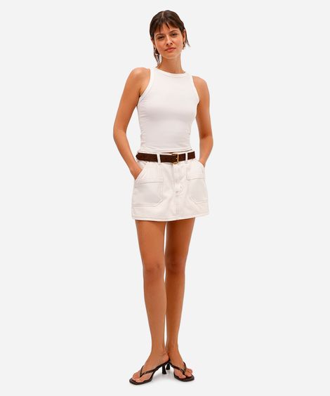 short saia feminino de sarja cintura alta bege
